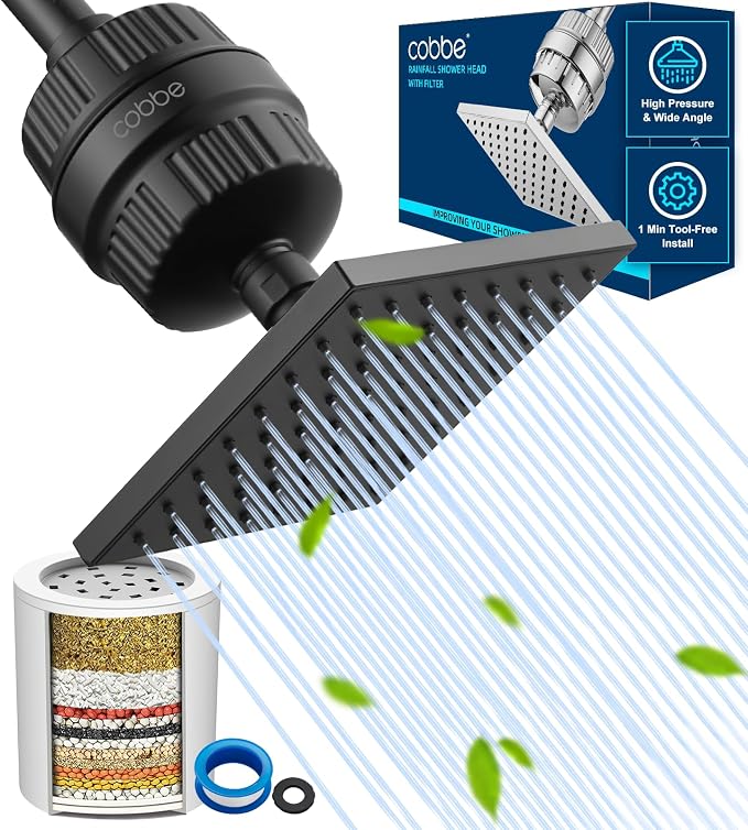 Cobbe High Pressure Filtered Shower Head Combo, Rain Shower Head by Cobbe
