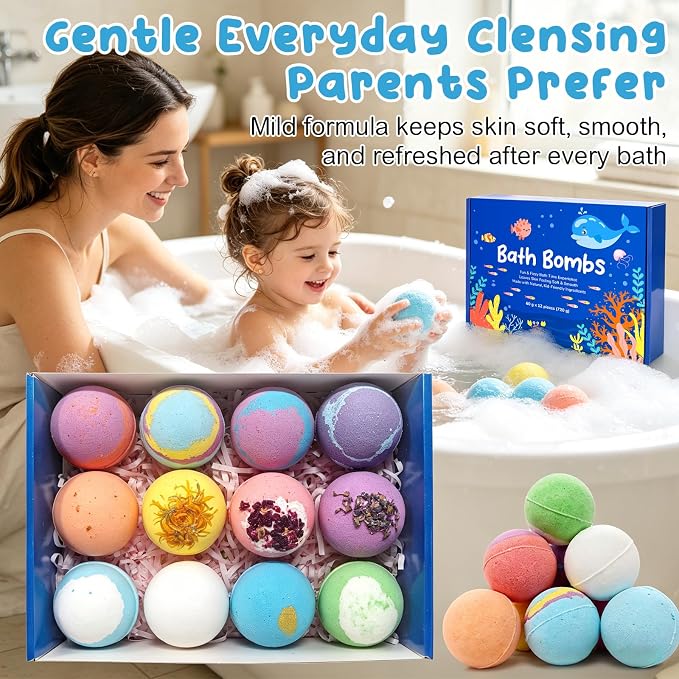 12 PCS Natural Bath Bombs with Toys Inside, Upgrade Fizzy Bubble Bath Gift Set - Image 7