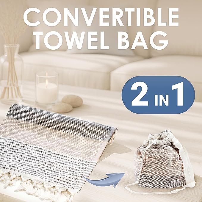 ATANI Turkish Beach Towel, Converts to a Bag, Oversized 100% Cotton Bath Towels - Image 2