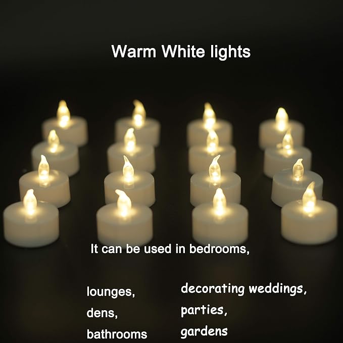 JUNPEI Pack of 24 Flameless Tea Light Candles Realistic Flickering:Battery Long - Image 2