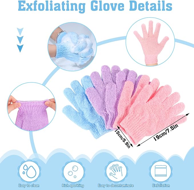 6 Pack African Net Sponge Exfoliating Glove Set, 3 Bath Sponge Body Scrubber - Image 3