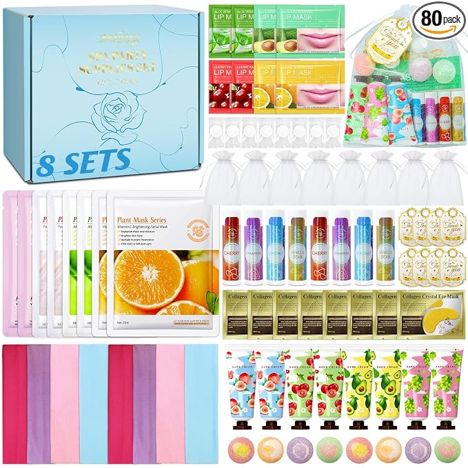80PCS Spa Birthday Party Supplies, Include Face Masks, Lip Balm, Hand Cream by Unknown