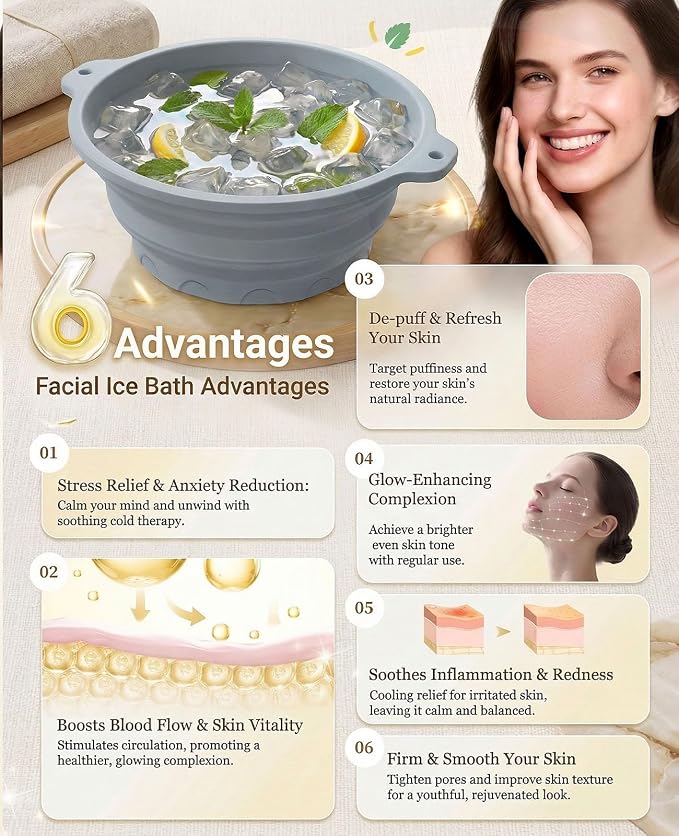 Face Ice Bath Bowl with Built-in Ice Tray, Foldable Silicone Face Bowl - Image 6