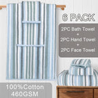 100% Cotton Blue Striped Luxury 6 Piece Towel Set, Quick Dry & Highly Absorbent - Image 4