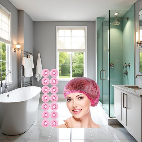 100 Pcs Pink Disposable Shower Caps, Shower Caps - Image 2