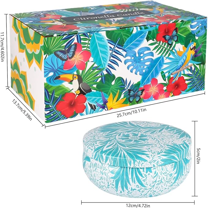4-Pack Citronella Candle Set in Decorative Tropical Flower Tin Boxes - Image 7