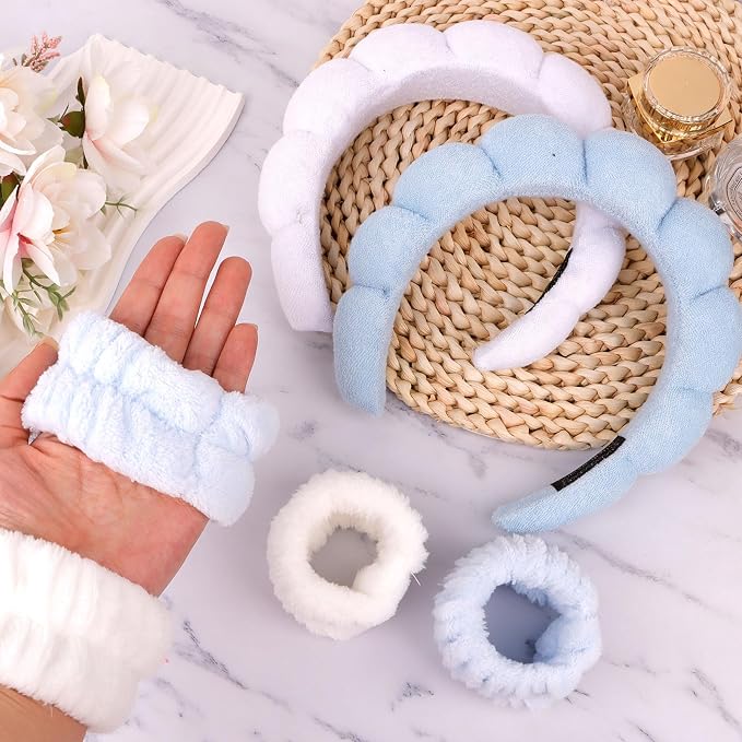 6Pcs Spa Set, Terry Cloth Headbands & Wrist Washbands - Image 6