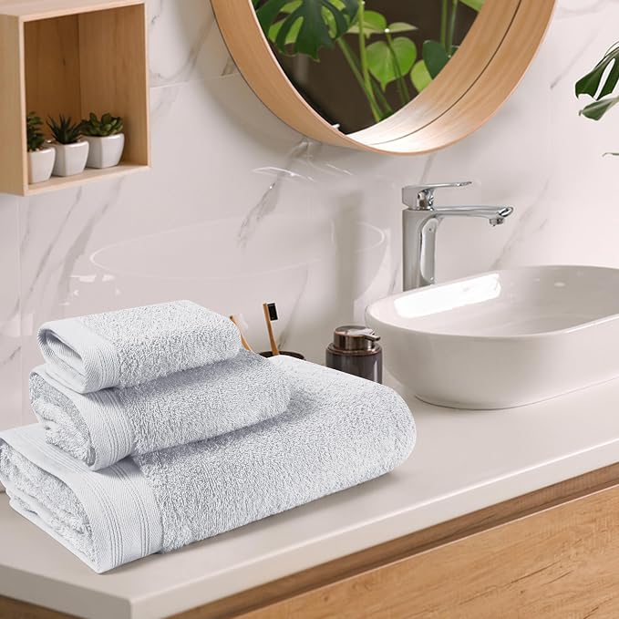 Ultra Soft 3 Pack Cotton Towel Set, Contains a Bath Towels 28x55 inch, a Hand - Image 3