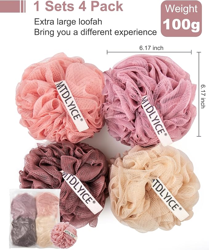 MTDLYICE Loofah Sponge, XXL Large Loofah 100g 4 Pack, Bath Sponge Soft Mesh - Image 3
