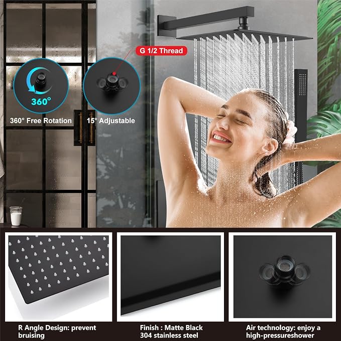 Midanya Shower System with Tub Spout, Bathtub Shower Faucet Set with Square - Image 8