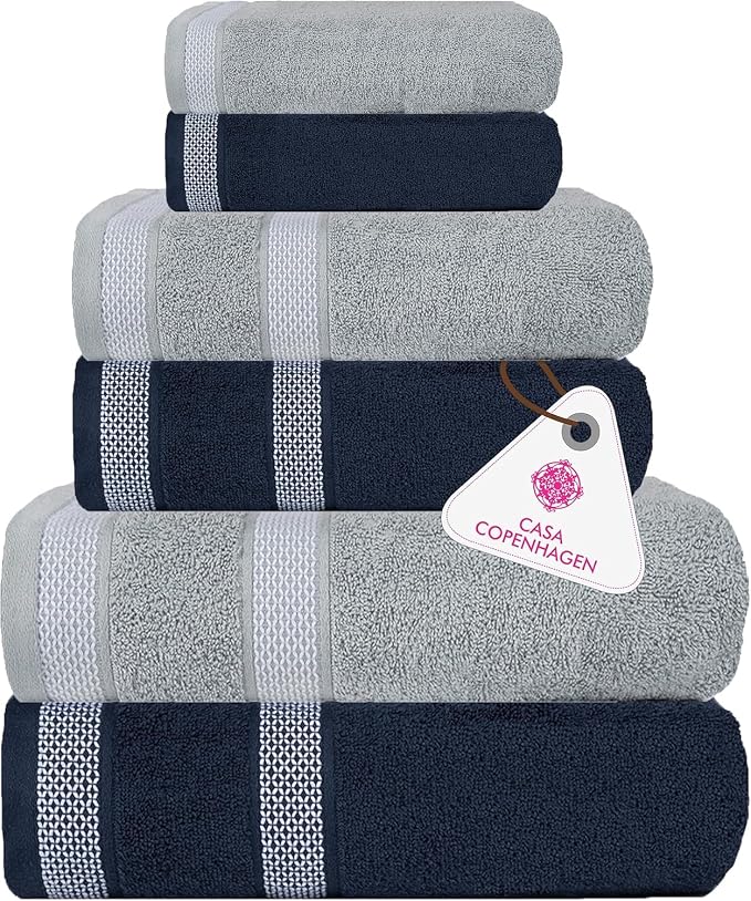 CASA COPENHAGEN Solitaire 6Pcs 100% Egyptian Cotton Large Designer Towels Gift by CASACOPENHAGEN