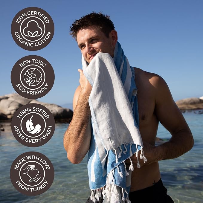 FESHKA Sand Proof Turkish Beach Towel – Oversized, Quick Dry & Lightweight - Image 4