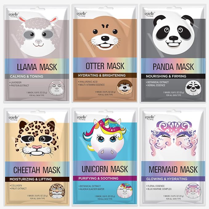 Epielle Character Face Mask Mystical Safari 6 Pack, Fun & Effective Korean Skin by Epielle