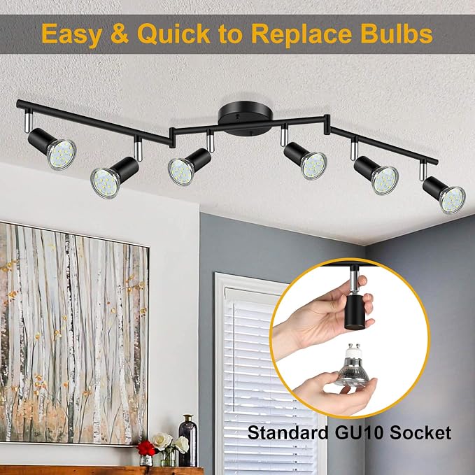 Ascher 6-Light LED Track Lighting Kit, Flexibly Rotatable Light Heads, 6 Way - Image 4