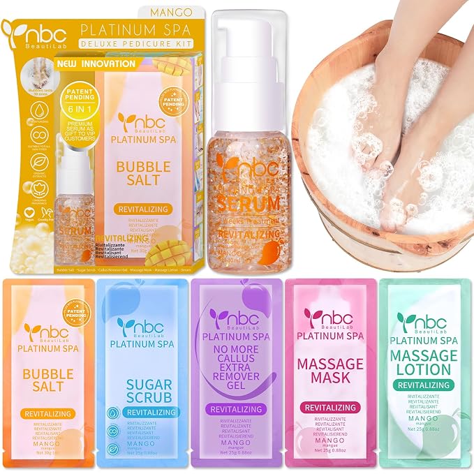 Pedicure Kit Foot Soak Set: Bubble Salt, Sugar Scrub, Massage Mask, Massage by nbcBeautiLab