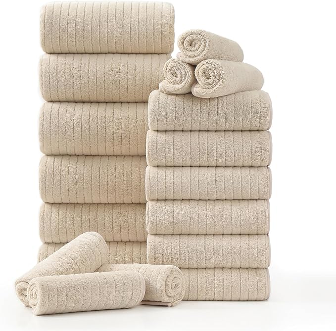18 Piece Family Bath Towel Set Include 6 Bath Towels, 6 Hand Towels and 6 by Hailea