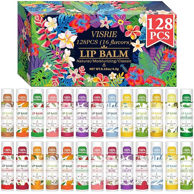 VISRIE 128 Pack Lip Balm, Natural Lip Balm Bulk by VISRIE
