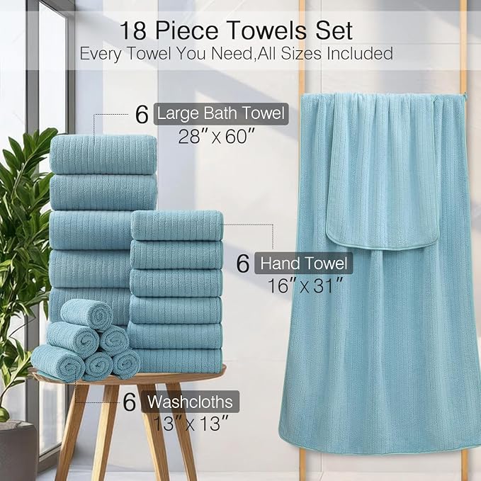 18 Piece Family Bath Towel Set Include 6 Bath Towels, 6 Hand Towels and 6 - Image 3