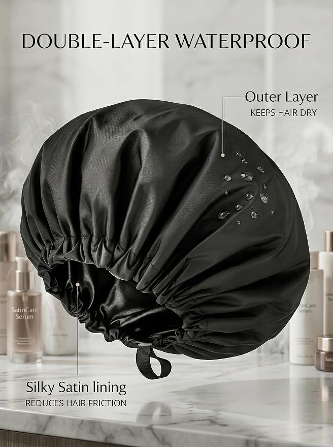 Aquior Shower Cap for Women, Extra Adjustable Shower Caps for Women - Image 5