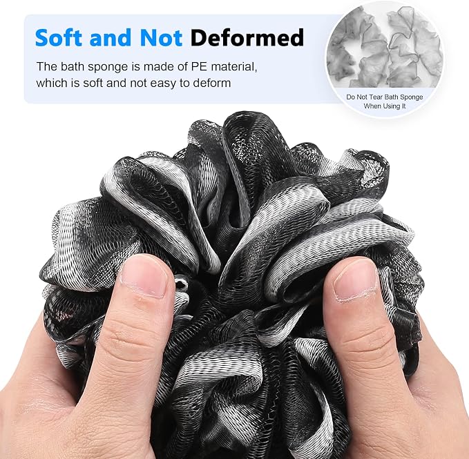 Black Loofah on a Stick PE Soft Mesh Luffa - Image 3