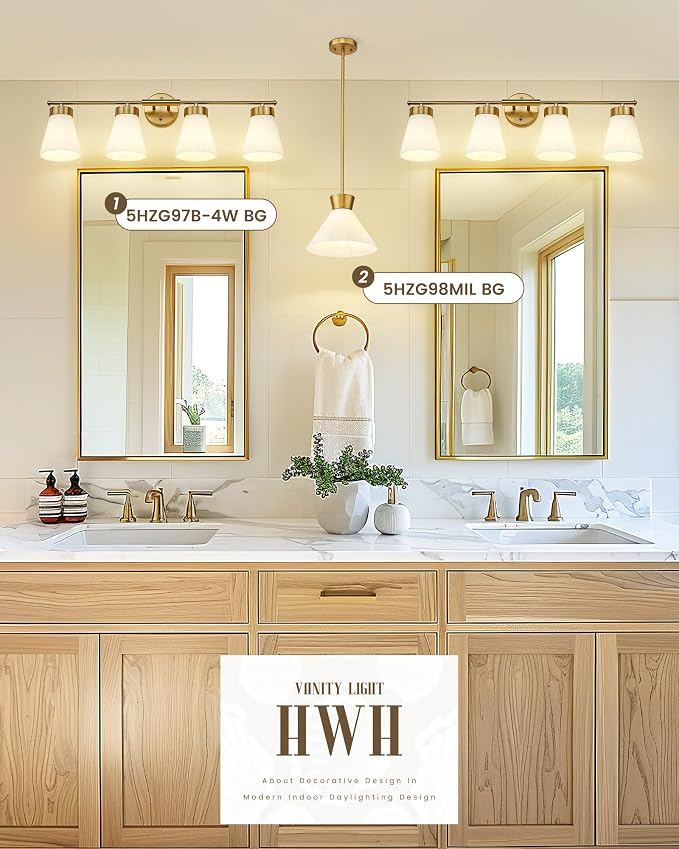 Bathroom Light Fixtures Brushed Gold, HWH 4 Light Vanity Lights Over Mirror - Image 6