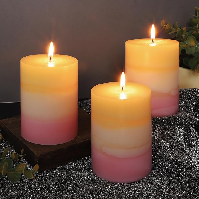 Sweet Scented Candles 3x4 Inch Pillar Candle Honeysuckle Scented Layered Yellow - Image 2