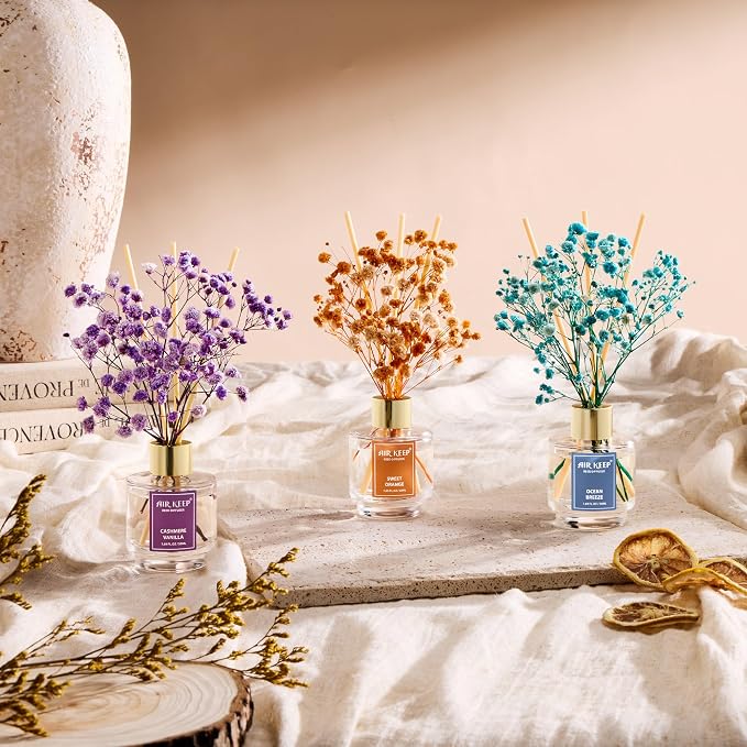 Airkeep Reed Diffuser Set of 3, Ocean Breeze Sweet Orange Cashmere Vanilla Oil - Image 4