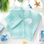 3 Pcs Coastal Seashell Bathroom Towel Set Farmhouse Embroidered Coastal - Image 6