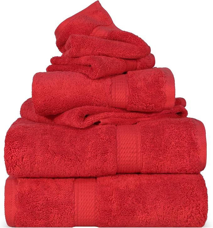 SUPERIOR Egyptian Cotton Pile 6 Piece Towel Set, Includes 2 Bath, 2 Hand by SUPERIOR