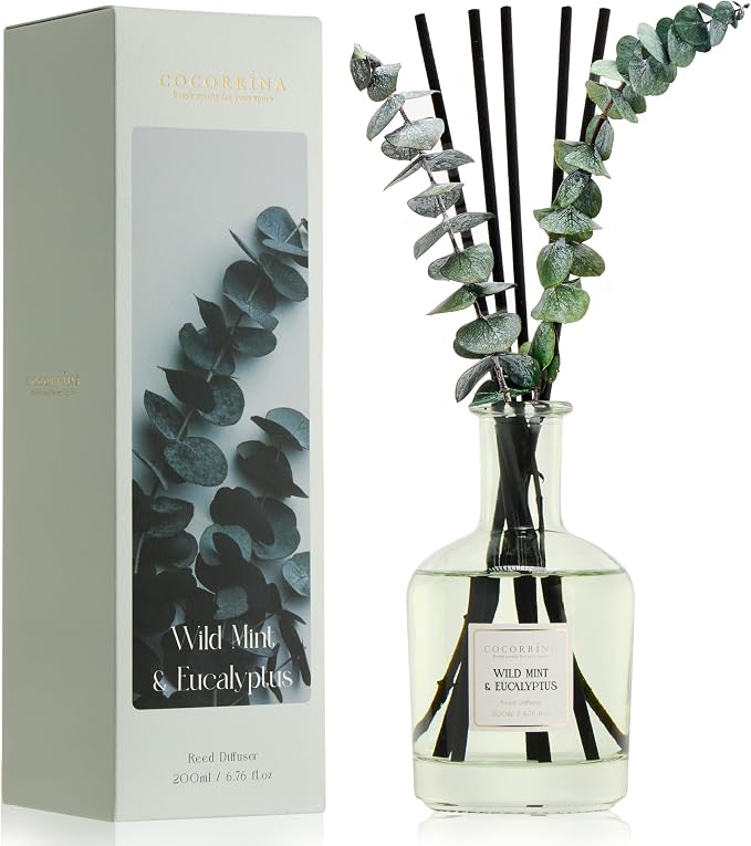 COCORRÍNA Wild Mint & Eucalyptus Reed Diffuser – 6.76 oz Essential Oil by COCORR%C3%8DNA