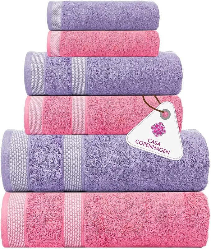 CASA COPENHAGEN Solitaire 6Pcs 100% Egyptian Cotton Large Designer Towels Gift by CASACOPENHAGEN