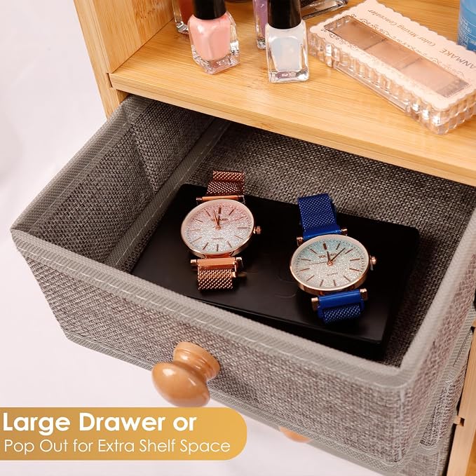 Large Makeup Organizer For Vanity, Large Capacity 3 Tiers Bamboo Bathroom - Image 8