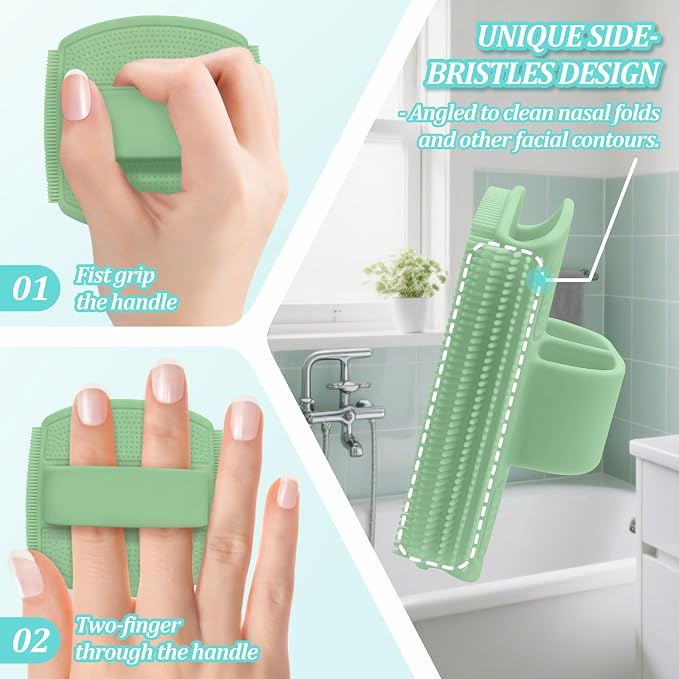 Silicone Bath Glove & Face Scrubber Set 2PCS, 360° Anti-Slip & Hand-fit Body - Image 3