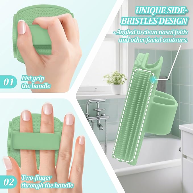 Silicone Back & Face Scrubber & Bath Glove Set 3PCS, 13.4'' Gentle Back Scrubber - Image 4