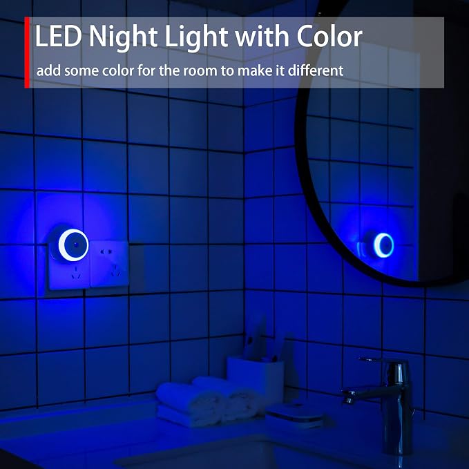 Blue LED Night Light, Plug in, Dusk to Dawn Smart Sensor, Small Round Nightlight - Image 7