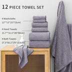 Ultra Soft Bath Towel Set, 12 Piece Family Bathroom Towels Set - Image 5