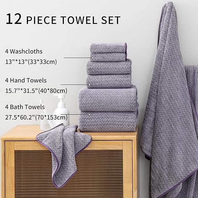 Ultra Soft Bath Towel Set, 12 Piece Family Bathroom Towels Set - Image 5