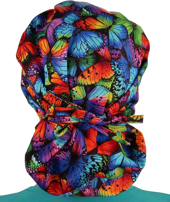 Sparkling EARTH Banded Bouffant Surgical Scrub Ponytail Working Caps and - Image 2