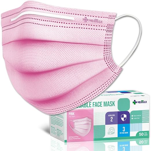 Medtecs Face Mask Disposable – Available in 50 & 2, 3-Ply Breathable, Soft Fit by MedtecsGroup