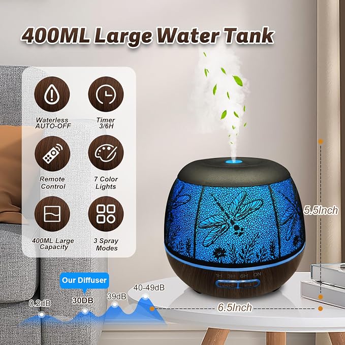 Roonbo Diffusers for Essential Oils Large Room 400ml, Essential Oil Diffuser - Image 6
