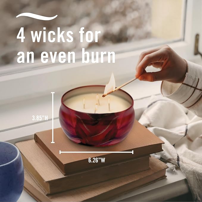Febreze Scented Candle, Baked Cinnamon Apples Scent, 4 Wick Candle, Reusable Tin - Image 4
