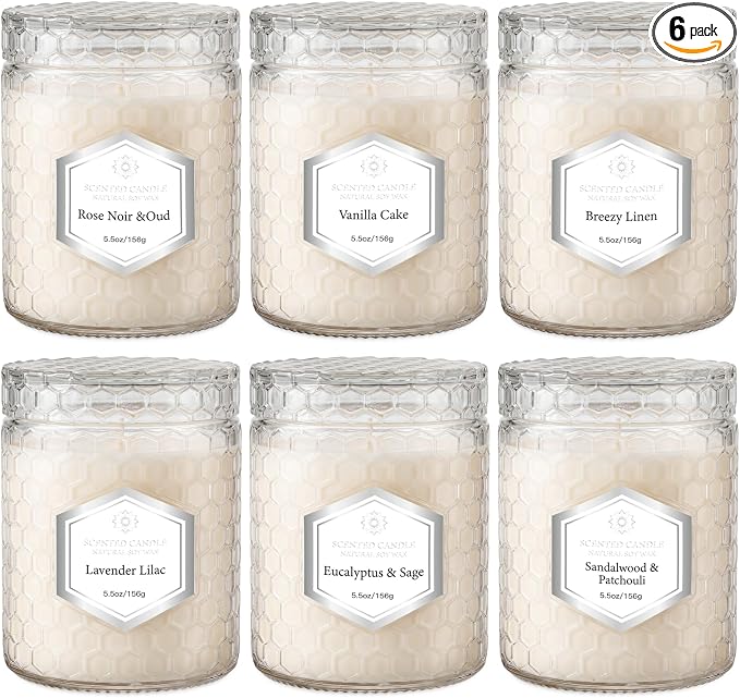 6 Pack Scented Candles for Home, Aromatherapy Gift Set for Women, Natural Soy by JXDLSQCandlesGiftsSets
