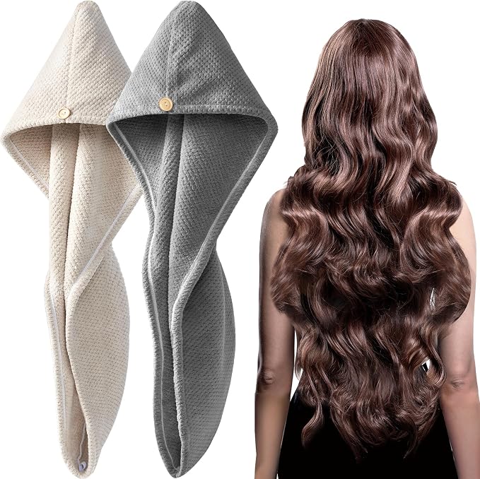 YFONG 2 Pack Large Microfiber Hair Towel Wrap, Super Absorbent Quick Dry Hair by YFONG