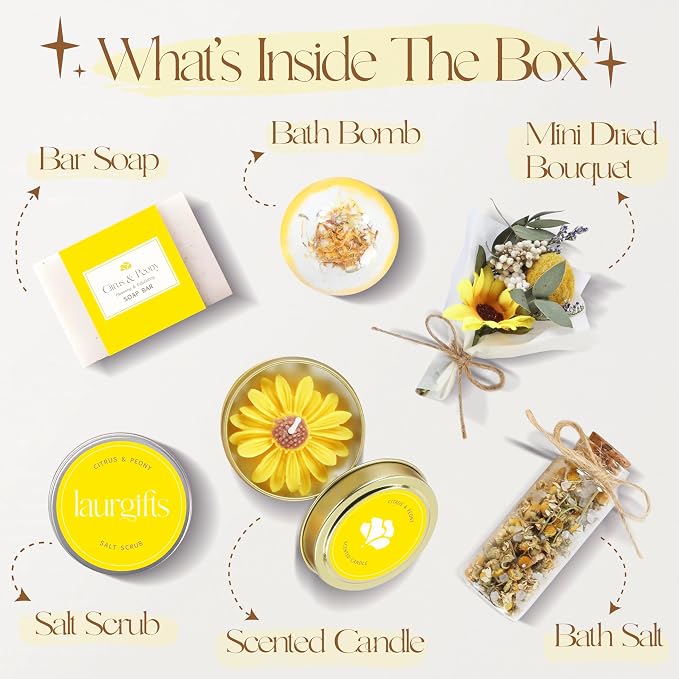 Birthday Gifts for Women – Yellow Sunshine Spa Gift Box, Luxury Bath & Self - Image 2