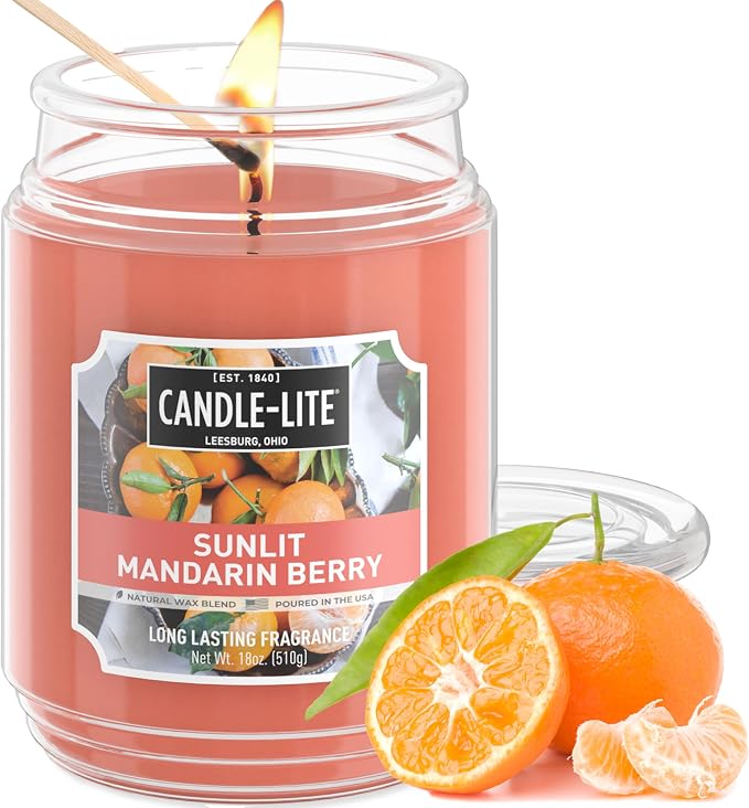 Candle-lite Scented Candles, Sunlit Mandarin Berry, 18 oz Jar, Proudly Poured by Candle-liteCompany