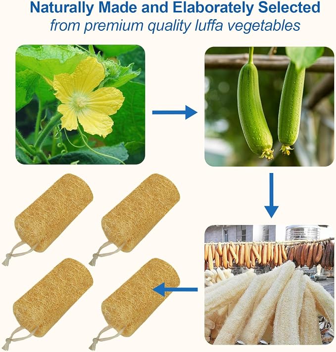 Natural Loofah Sponge, 6“ Natural Loofah Exfoliating Body Scrubber Egyptian - Image 4