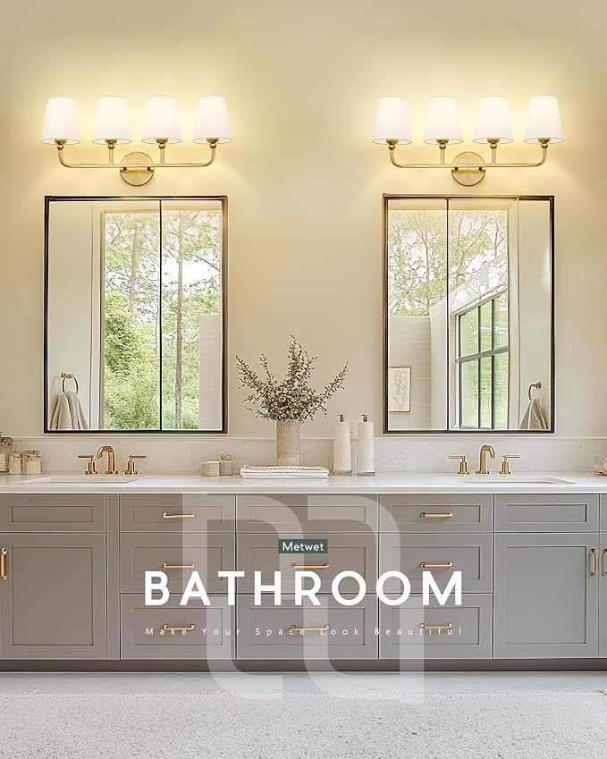 Bathroom Light Fixtures, 4 Light Brushed Gold Vanity Lights - Image 8