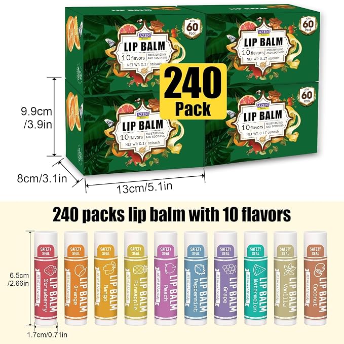 AZEN 240 Pack Lip Balm, Natural Lip Balm Bulk, Lip Care Product, Moisturizing - Image 7