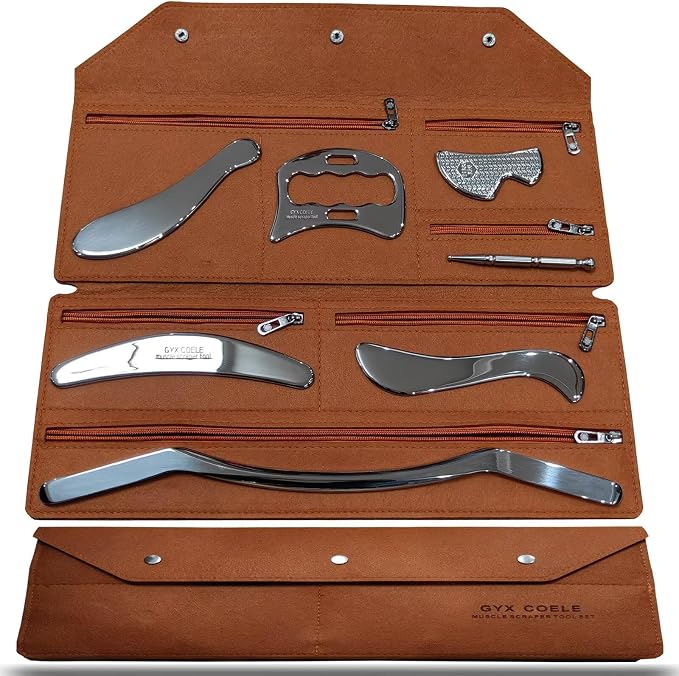Stainless Steel Muscle Scraper Tool Set, 7-Piece IASTM Kit, Scraping Massage by GYXCOELEIASTMTOOL