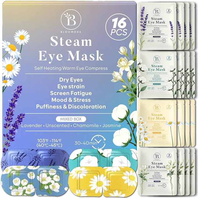 BLOOMORA 16 Pack Steam Eye Mask Variety Set Lavender Chamomile Jasmine and by Unknown